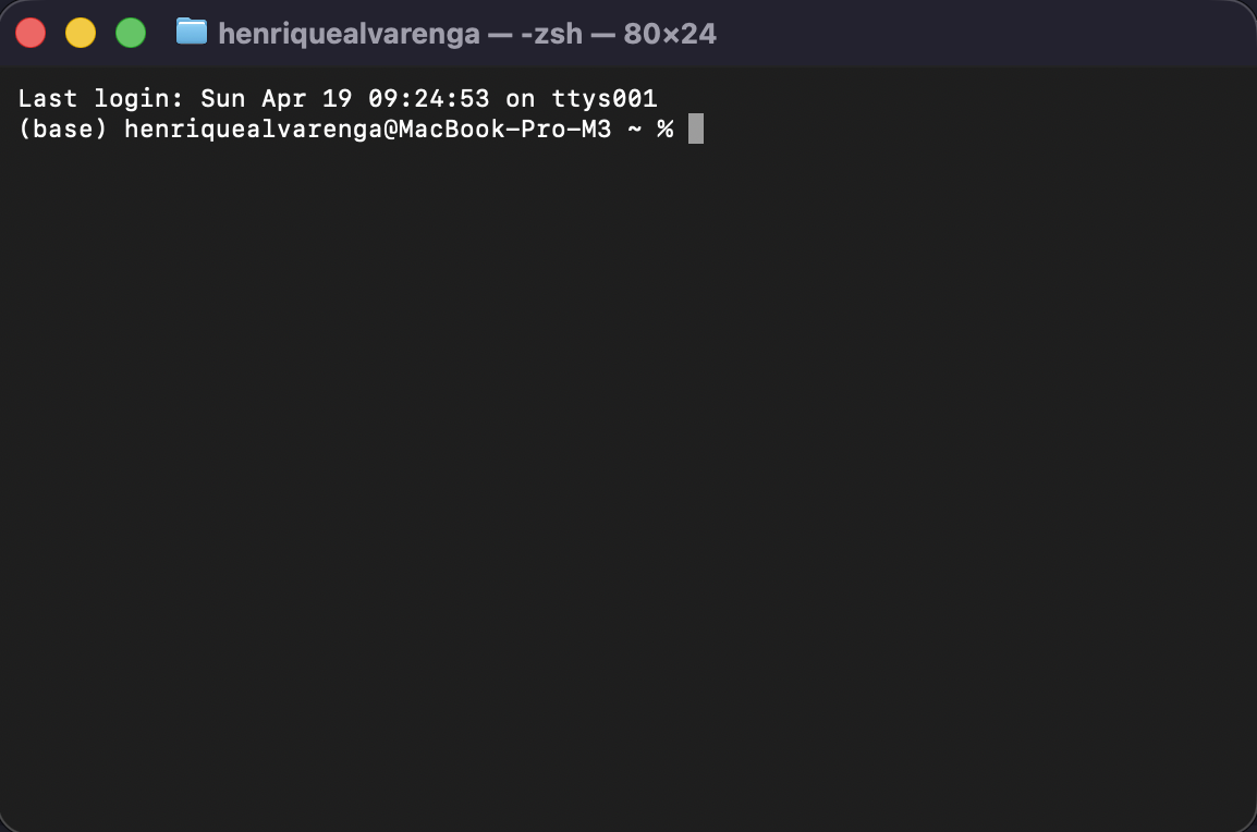 Janela do aplicativo Terminal no macOS mostrando o prompt do shell zsh.